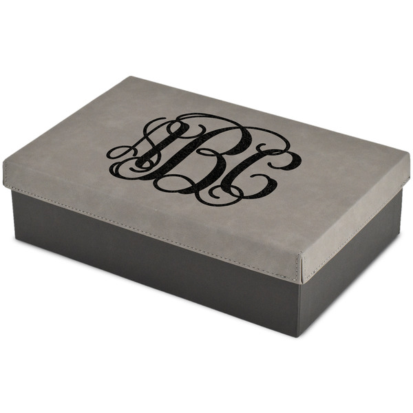 Custom Interlocking Monogram Large Gift Box w/ Engraved Leather Lid (Personalized)