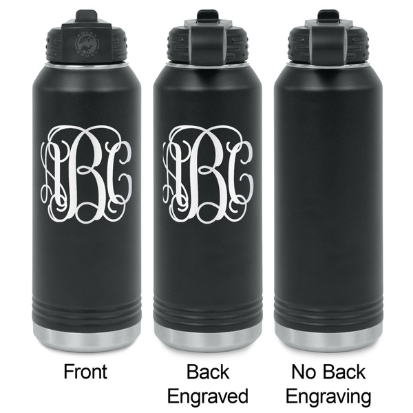 Interlocking Monogram Laser Engraved Water Bottles - 2 Styles - Front & Back View