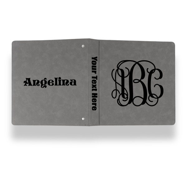Interlocking Monogram Leather Binder - 1" - Grey - Back Spine Front View