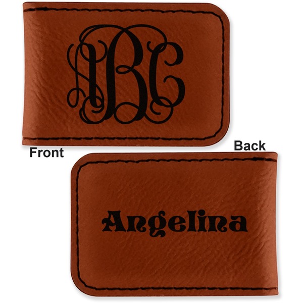 Interlocking Monogram Leatherette Magnetic Money Clip - Front and Back