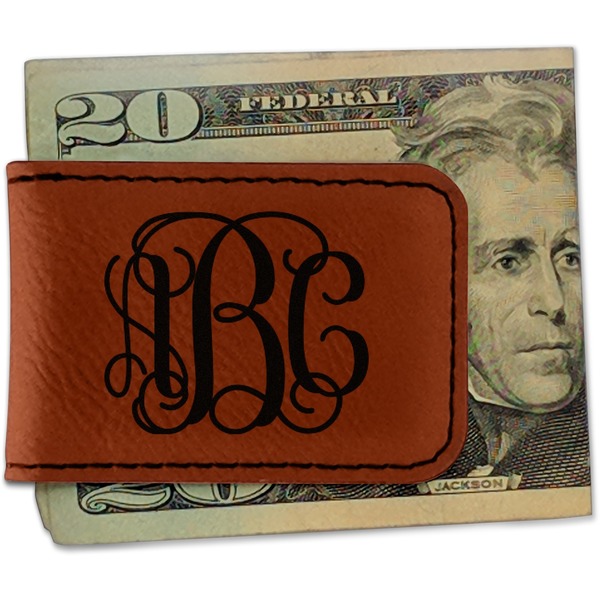 Custom Interlocking Monogram Leatherette Magnetic Money Clip (Personalized)