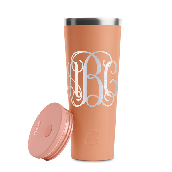 Interlocking Monogram Peach RTIC Everyday Tumbler - 28 oz. - Lid Off
