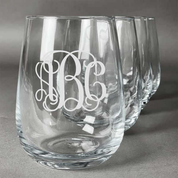 Custom Interlocking Monogram Stemless Wine Glasses (Set of 4) (Personalized)