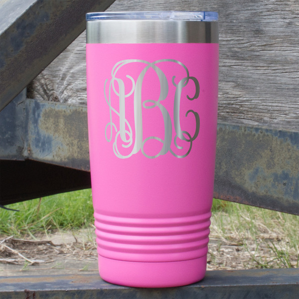 Custom Interlocking Monogram 20 oz Stainless Steel Tumbler - Pink - Single Sided (Personalized)