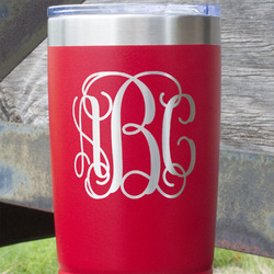 Interlocking Monogram 20 oz Stainless Steel Tumbler - Red - Double Sided (Personalized)