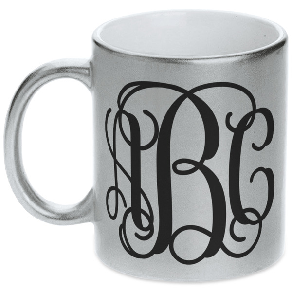 Custom Interlocking Monogram Metallic Silver Mug (Personalized)