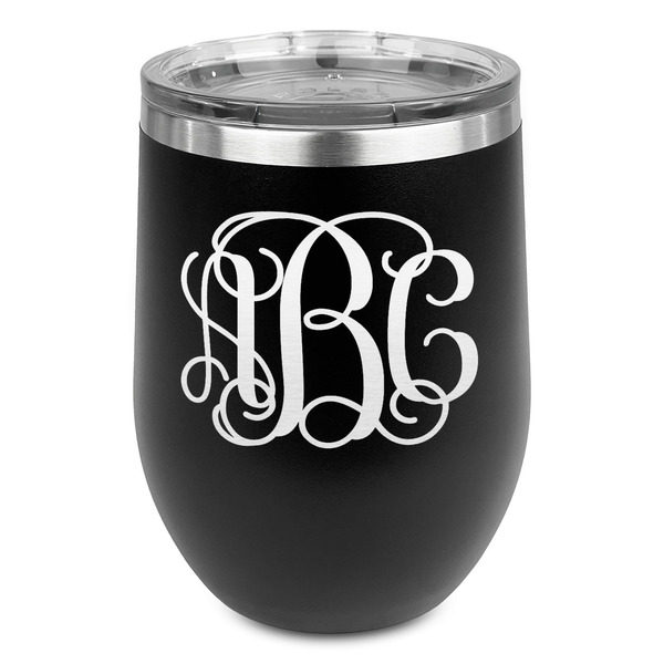 Custom Interlocking Monogram Stemless Stainless Steel Wine Tumbler - Black - Double Sided (Personalized)