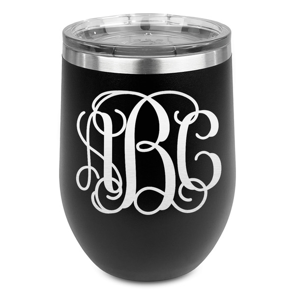 Custom Interlocking Monogram Stemless Stainless Steel Wine Tumbler - Black - Single Sided (Personalized)