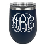 Interlocking Monogram Stemless Stainless Steel Wine Tumbler - Navy - Single Sided (Personalized)