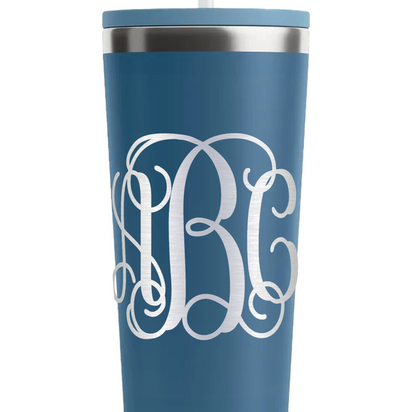 Interlocking Monogram Steel Blue RTIC Everyday Tumbler - 28 oz. - Close Up
