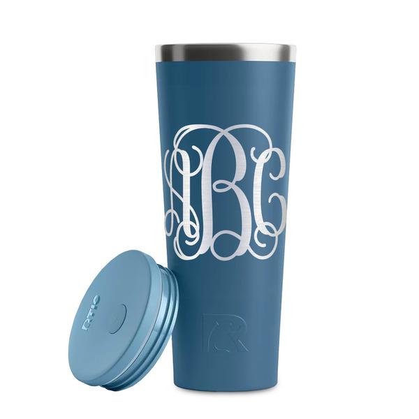 Interlocking Monogram Steel Blue RTIC Everyday Tumbler - 28 oz. - Lid Off