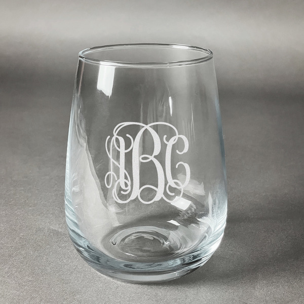 Custom Interlocking Monogram Stemless Wine Glass - Engraved (Personalized)