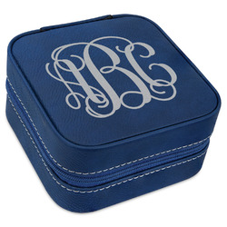 Interlocking Monogram Travel Jewelry Box - Navy Blue Leather (Personalized)