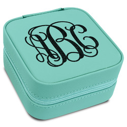 Interlocking Monogram Travel Jewelry Box - Teal Leather (Personalized)