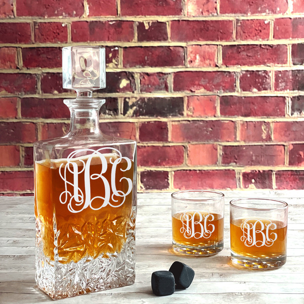 Interlocking Monogram Whiskey Decanters - 26oz Rect - Lifestyle