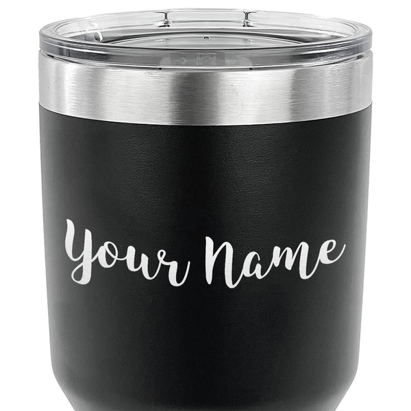 Script Name 30 oz Stainless Steel Ringneck Tumbler - Black - CLOSE UP
