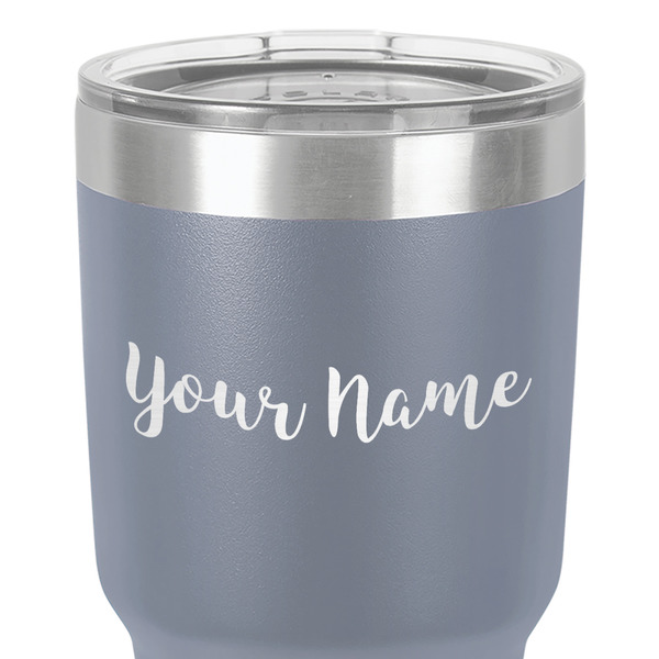 Script Name 30 oz Stainless Steel Ringneck Tumbler - Grey - Close Up