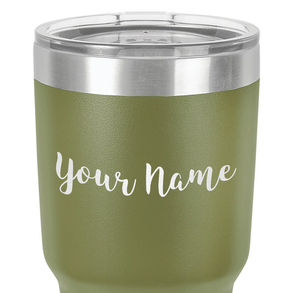 Script Name 30 oz Stainless Steel Ringneck Tumbler - Olive - Close Up