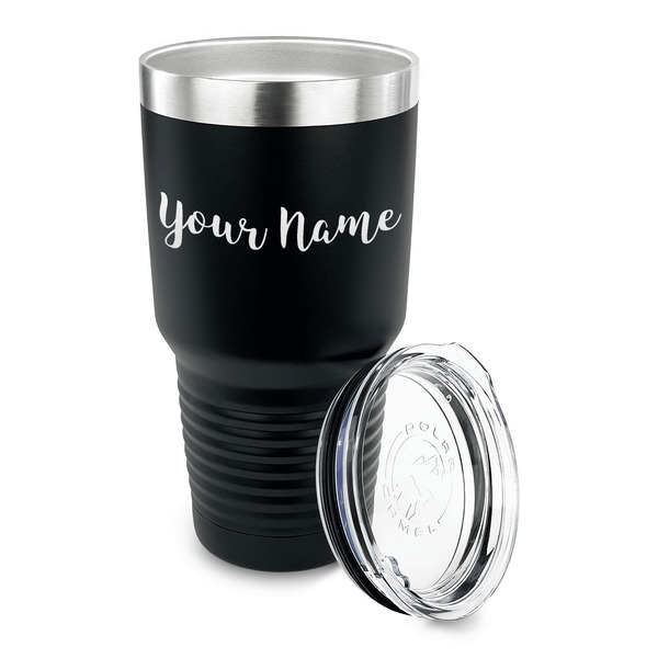 Script Name 30 oz Stainless Steel Ringneck Tumblers - Black - LID OFF