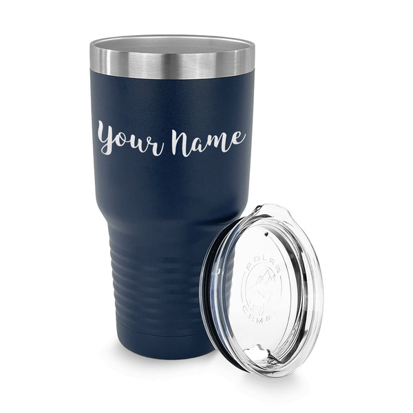Script Name 30 oz Stainless Steel Ringneck Tumblers - Navy - LID OFF