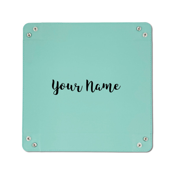 Script Name 6" x 6" Teal Leatherette Snap Up Tray - APPROVAL