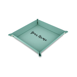 Script Name Faux Leather Valet Tray - 6" x 6" - Teal (Personalized)
