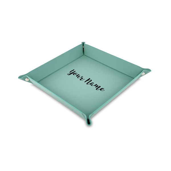 Custom Script Name Faux Leather Dice Tray - 6" x 6" - Teal (Personalized)