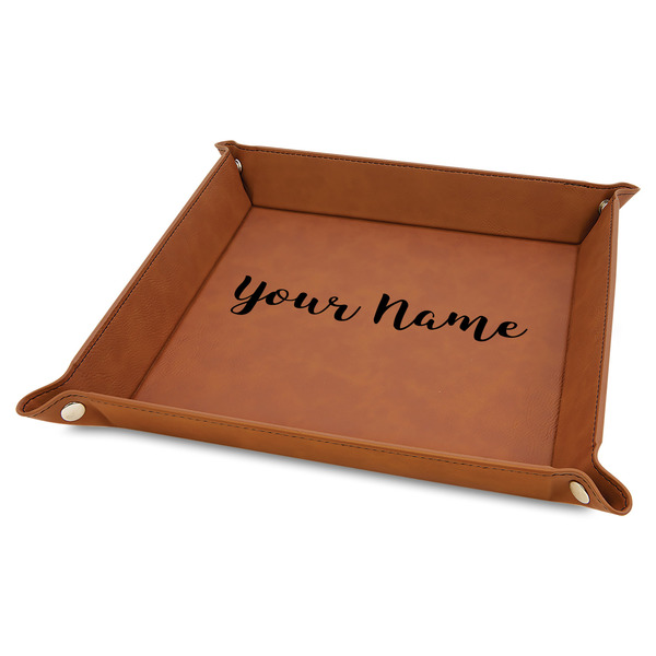 Custom Script Name Faux Leather Valet Tray - 9" x 9" - Rawhide (Personalized)