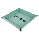 Script Name Faux Leather Valet Tray - 9" x 9"  - Teal (Personalized)