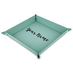 Script Name Faux Leather Dice Tray - 9" x 9"  - Teal (Personalized)
