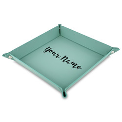 Script Name Faux Leather Dice Tray - 9" x 9"  - Teal (Personalized)