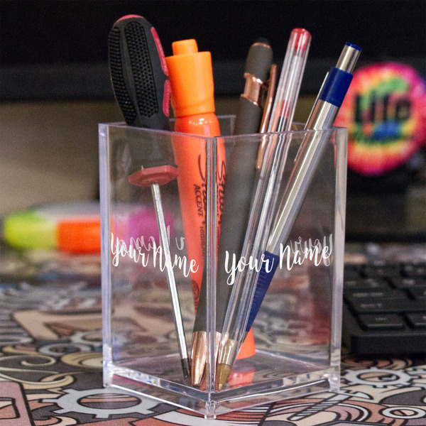 Script Name Acrylic Pen Holder - In Context