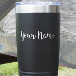 Script Name 20 oz Stainless Steel Tumbler - Black - Single-Sided (Personalized)