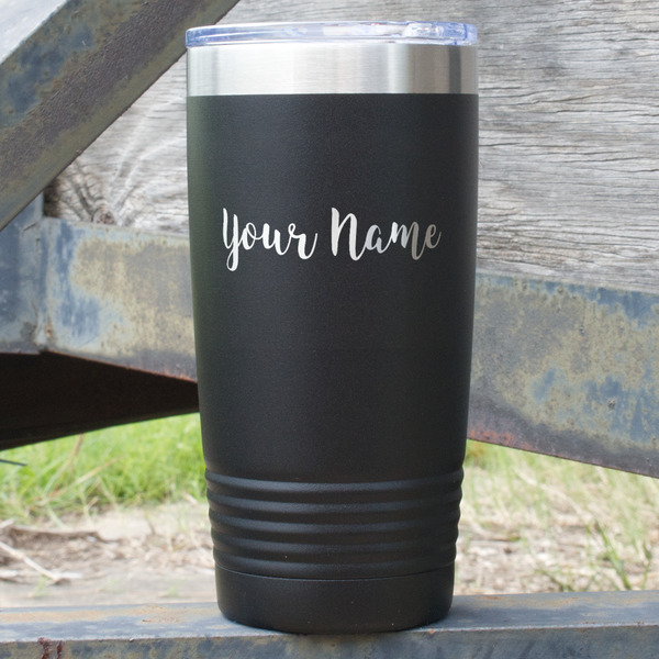 Custom Script Name 20 oz Stainless Steel Tumbler - Black - Double-Sided (Personalized)