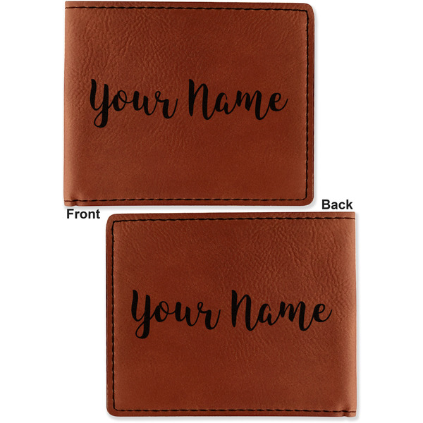 Script Name Cognac Leatherette Bifold Wallets - Front and Back