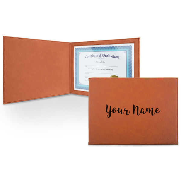 Custom Script Name Leatherette Certificate Holder - Front Only (Personalized)