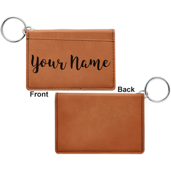 Script Name Cognac Leatherette Keychain ID Holders - Front Apvl