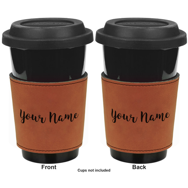 Script Name Cognac Leatherette Mug Sleeve - Double Sided Approval