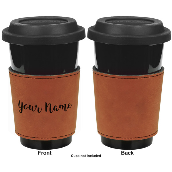Script Name Cognac Leatherette Mug Sleeve - Single Sided Approval