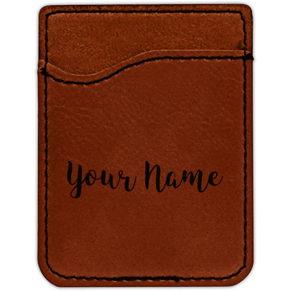 Script Name Cognac Leatherette Phone Wallet close up