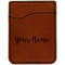 Script Name Cognac Leatherette Phone Wallet close up