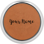 Script Name Leatherette Round Coasters w/ Silver Edge - Set of 4 (Personalized)