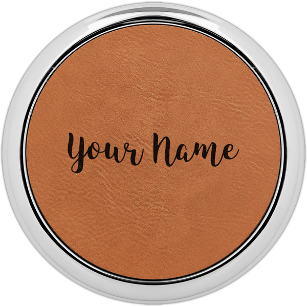 Custom Script Name Leatherette Round Coasters w/ Silver Edge - Set of 4 (Personalized)