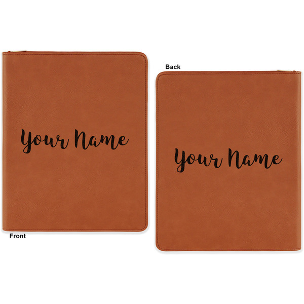 Script Name Cognac Leatherette Zipper Portfolios with Notepad - Double Sided - Apvl