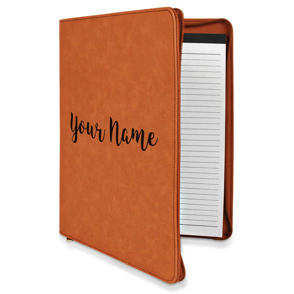 Custom Script Name Leatherette Zipper Portfolio with Notepad - Single-Sided (Personalized)