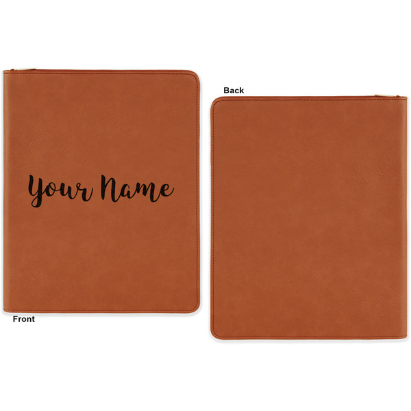 Script Name Cognac Leatherette Zipper Portfolios with Notepad - Single Sided - Apvl