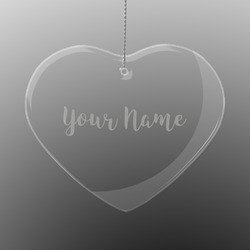 Script Name Engraved Glass Ornament - Heart (Personalized)