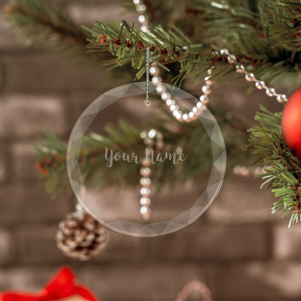 Script Name Engraved Glass Ornaments - Round (Lifestyle)