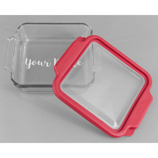 Script Name Glass Cake Dish - 8"x8" - Dish w/ Lid