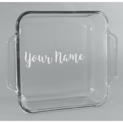 Script Name Glass Cake Dish - 8in x 8in (Personalized)
